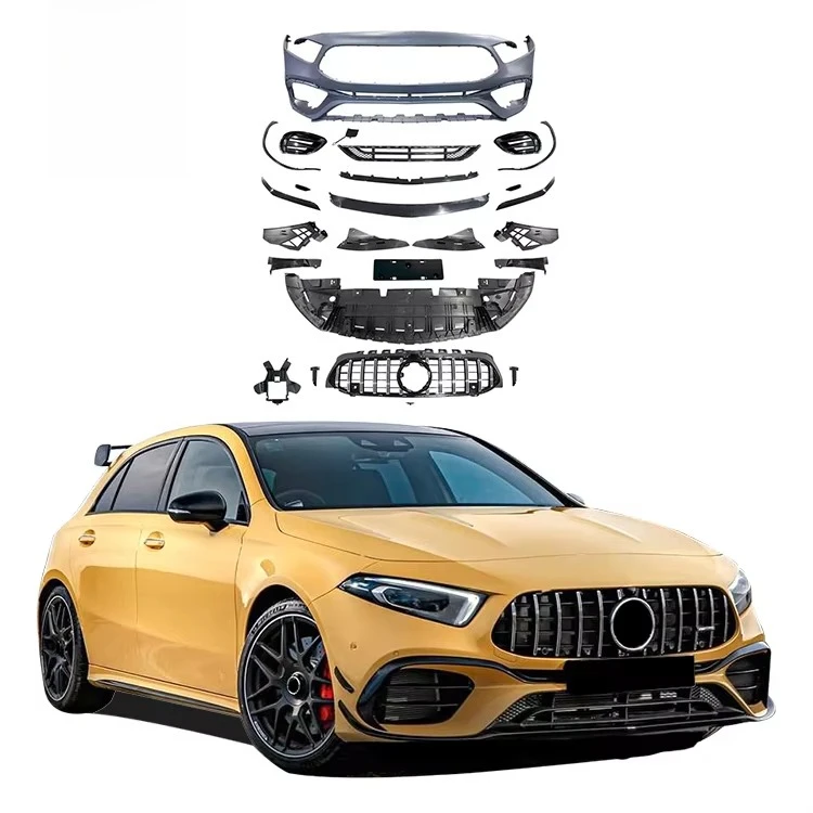 Body Kit for W117 to CLA45 Style with Front Bumper Grille Rear Bumper and Exhaust Tips