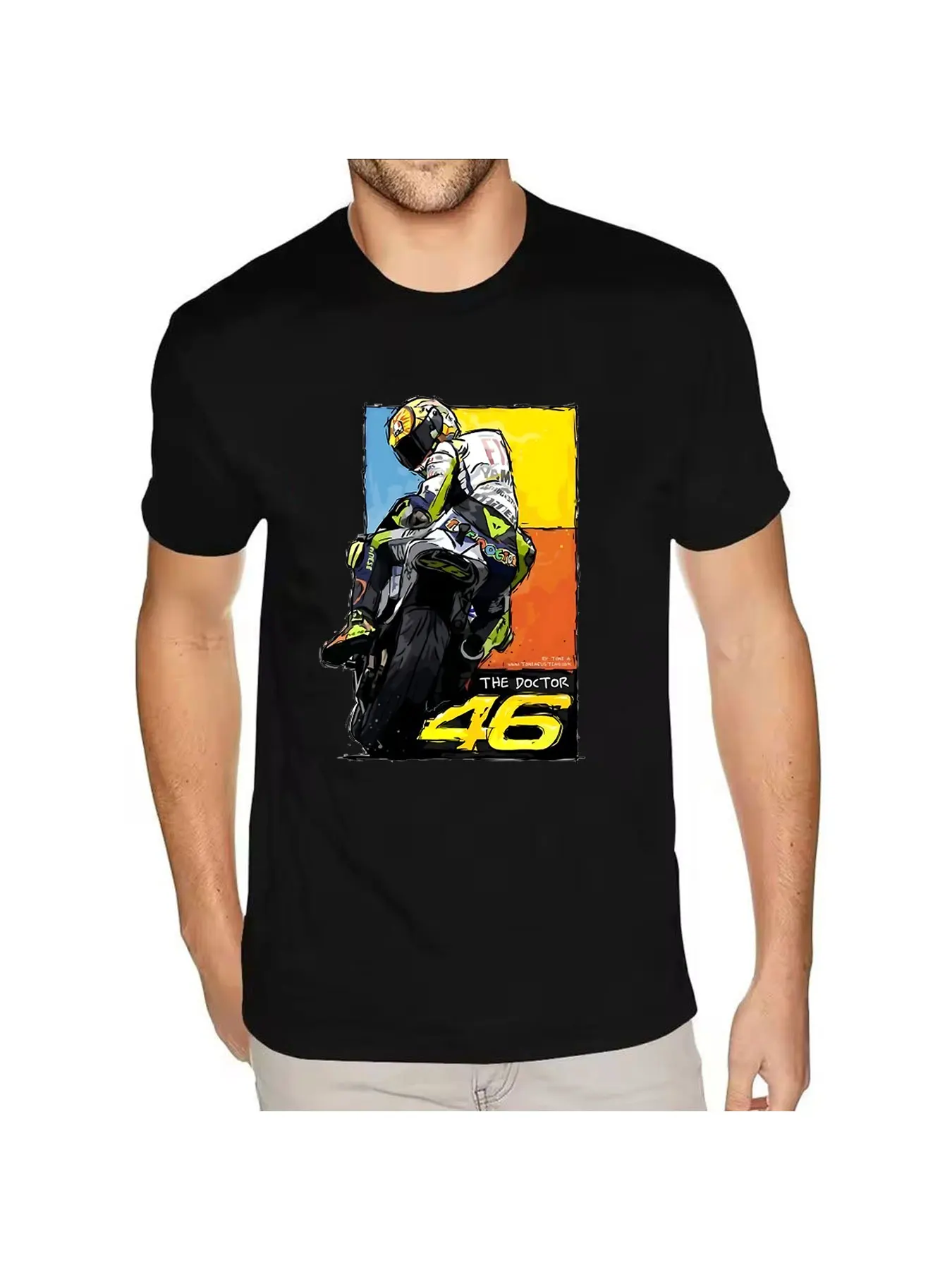Camiseta Gráfica Unissex 46 Milo Manara & Valentino Rossi em Algodão Puro, Respirável e Confortável, para Uso Casual em Todas as Estações e Atividades ao Ar Livre