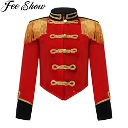 Kids Girls Circus Ringmaster Cosplay Performance Costume Halloween Party Long Sleeve Fringe Tassel Epaulet Velvet Jacket Coats