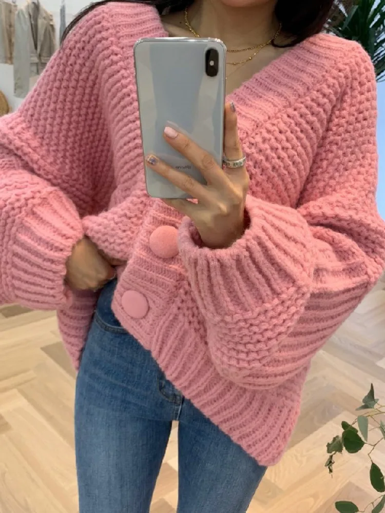 Korean New Sweater Jackets Women\'s Clothing Button Temperament Sueter Mujer Loose Casual Knitted Cardigan Y2k Tops Pull Femme