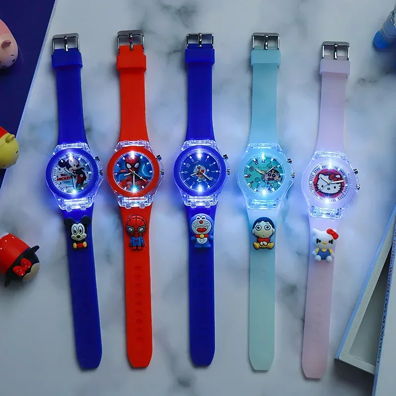 Disney Mickey Children Watches Girls Color Light Source Silicone Princess Elsa Kids Watch Boys Gift Clock Wristwatch