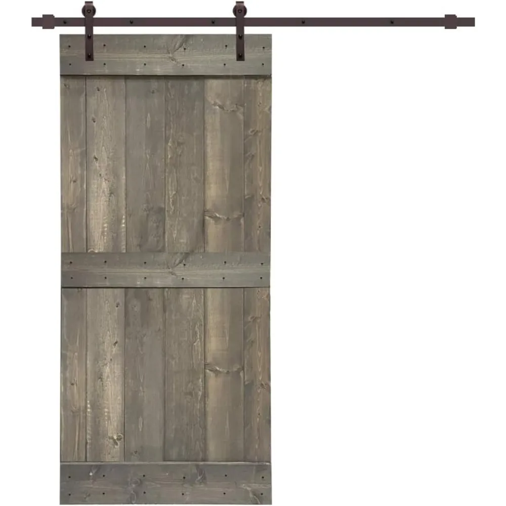 

Внутренняя раздвижная дверь сарая из массива сосновой древесины со средней перекладиной и комплектом раздвижной фурнитуры (36 x 84 дюйма, серая погода)