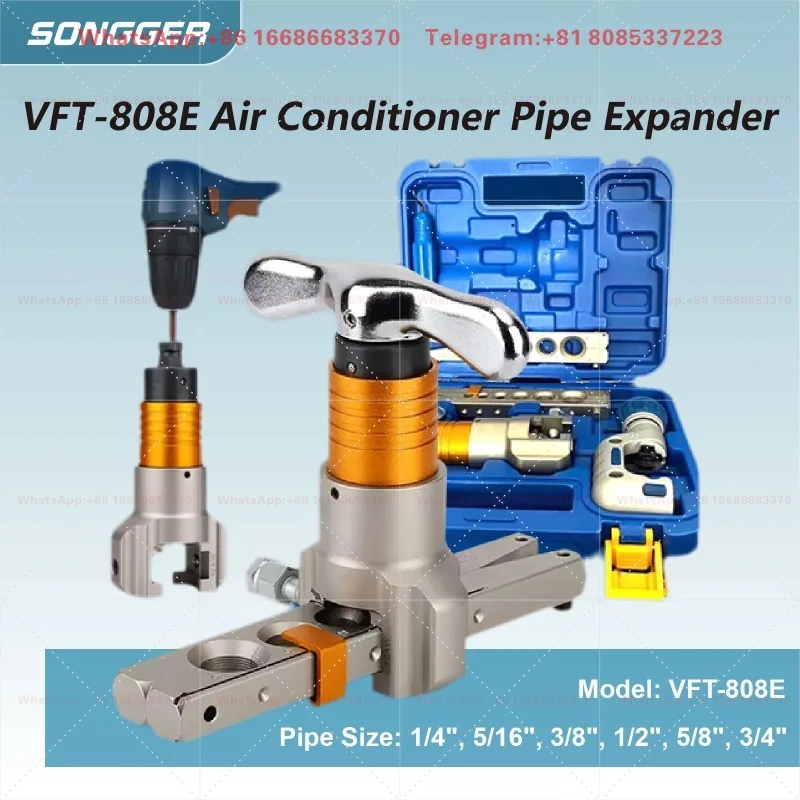 HVAC Pipe Expander Tool VFT-808E-MIS Copper Tube Swaging Flaring Tool Manual Electric 1/4 to 3/4 for AC Repair