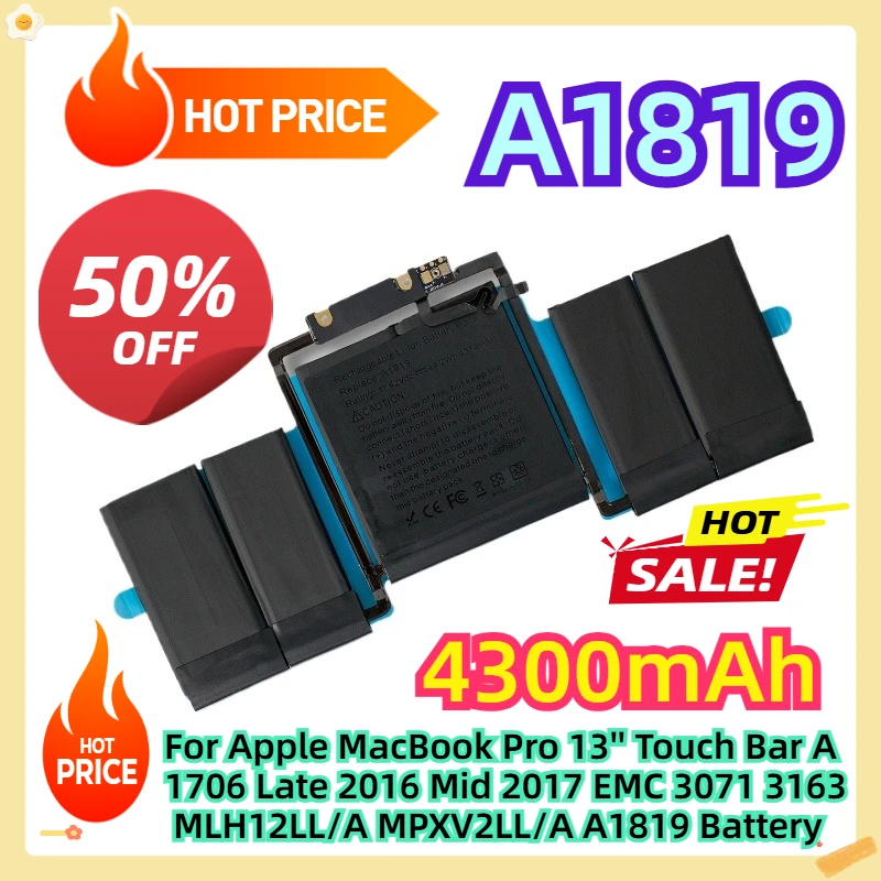 

A1819 For Apple MacBook Pro 13'' Touch Bar A1706 Late 2016 Mid 2017 EMC 3071 3163 MLH12LL/A MPXV2LL/A A1819 Battery