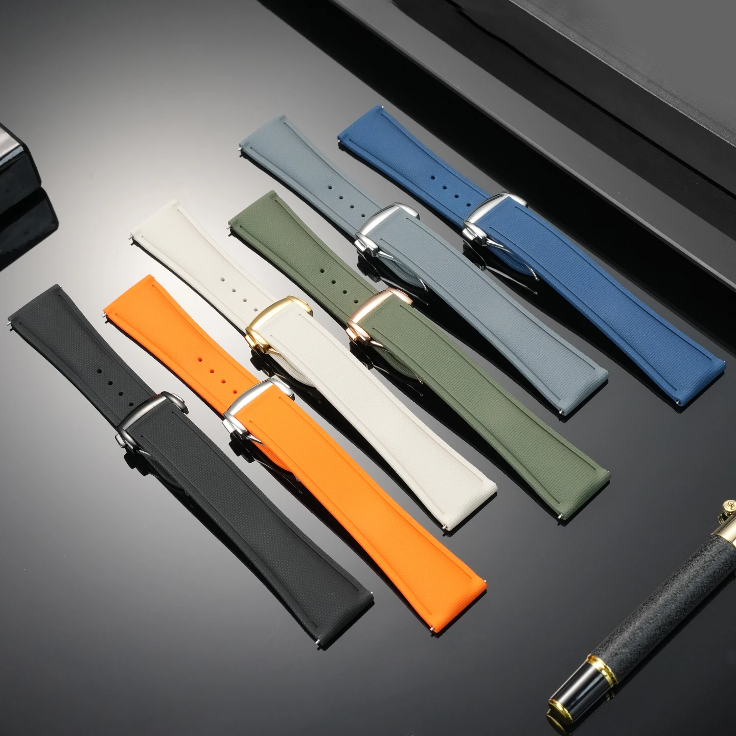 Tali FKM Pola Tenun Universal 20/21/22Mm untuk Omega Breitling Mido Gelang Pengganti Tali Jam Tangan Karet Fluoro Rilis Cepat