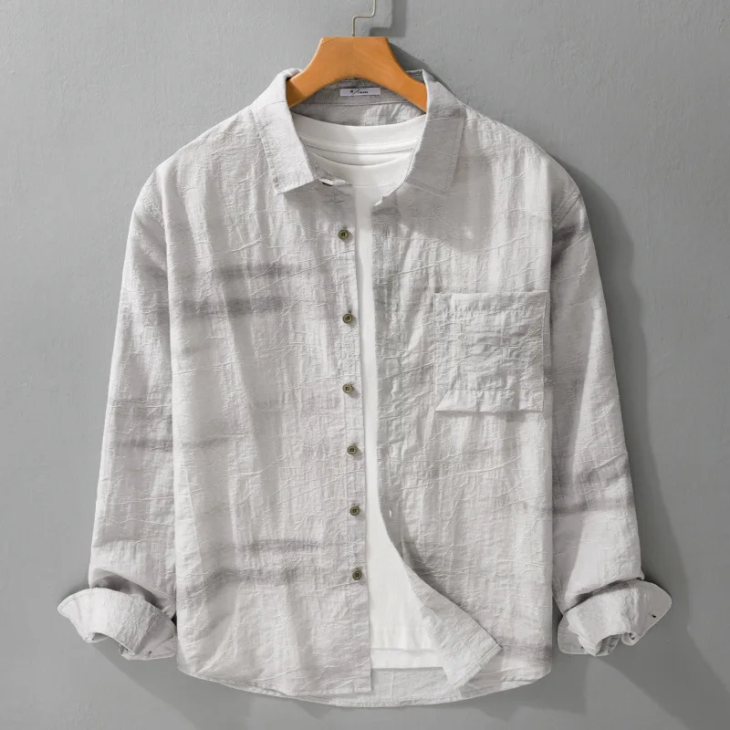 

Chinese Style Printed Long Sleeve Shirt for Men 2026 Spring Lyocell Lightweight Versatile Loose-fit Casual Cool Workwear Top