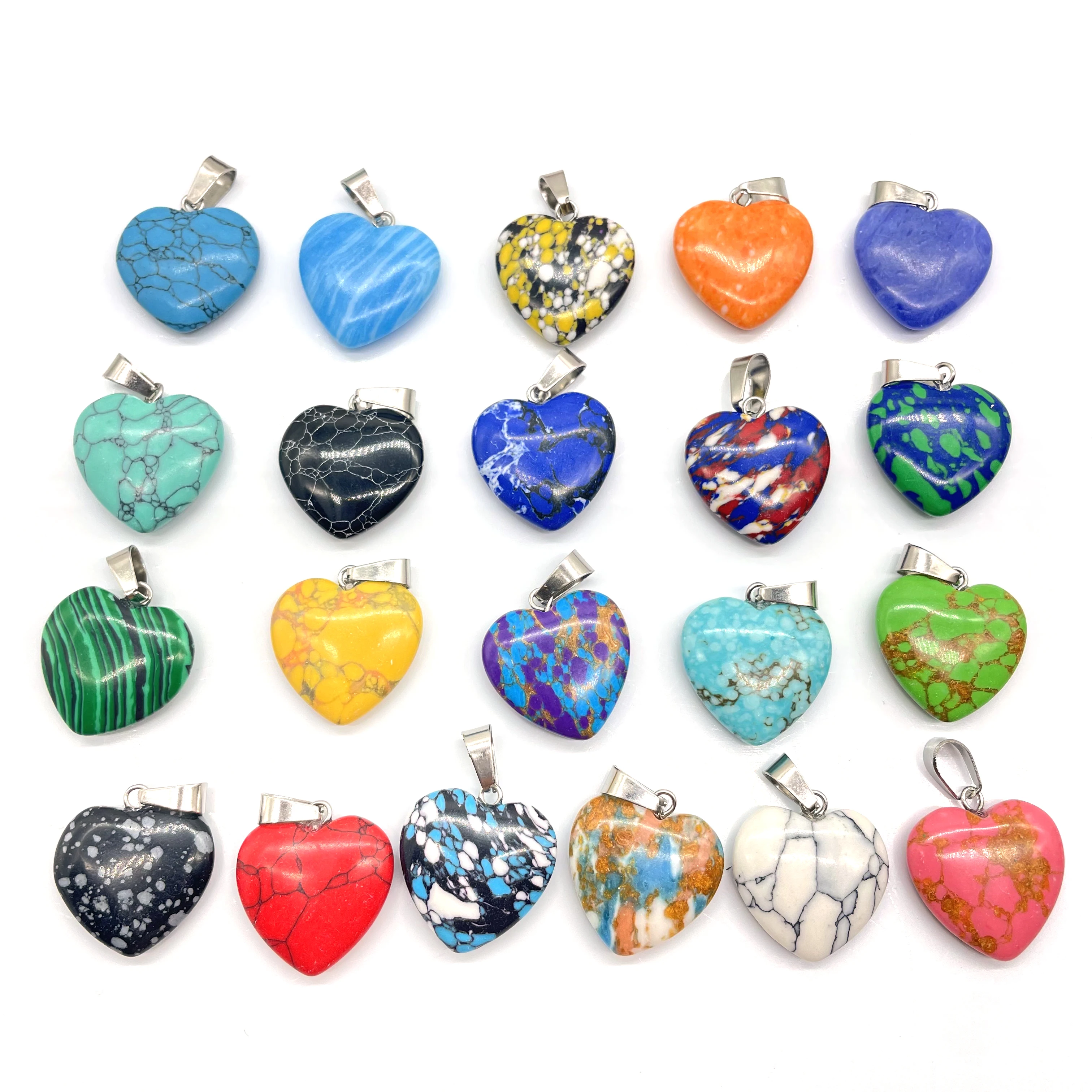 Natural stone 20mm heart Quartz Crystal tiger eye Mix agate stone pendants for Charm DIY jewelry making necklace Accessories12pc