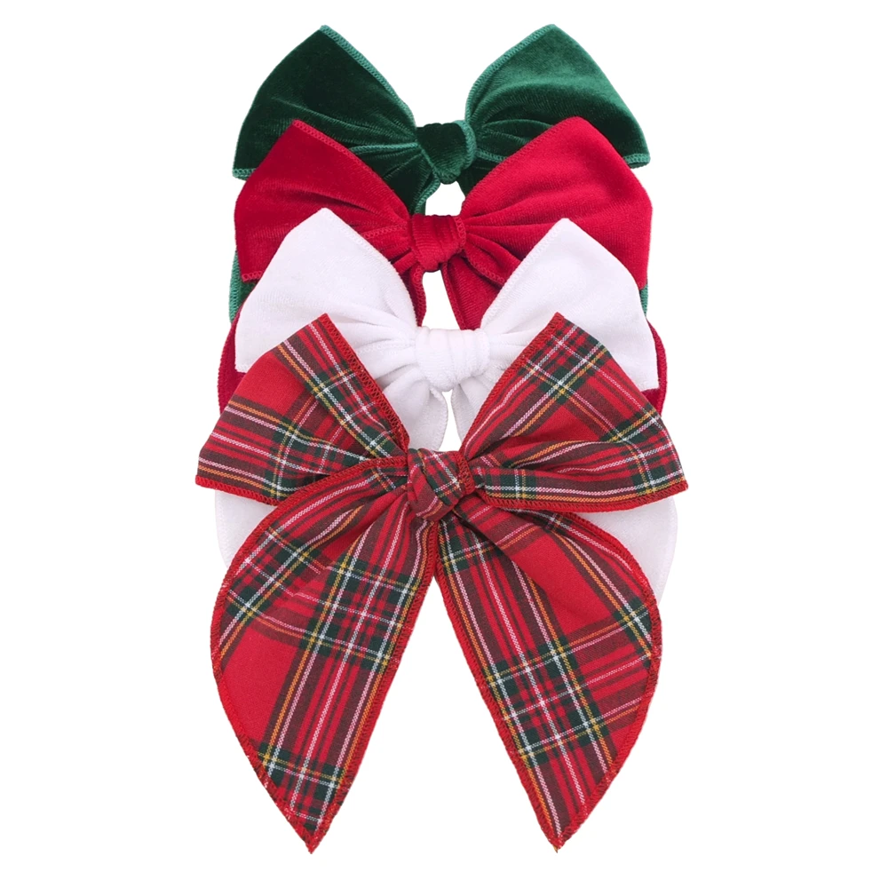 4 pcs Christmas Hair Bows for Little Girls Baby Mom Velvet Santa Bow Hair Clips Xmas Plaid Red Green Hair Bow Accessories Gift