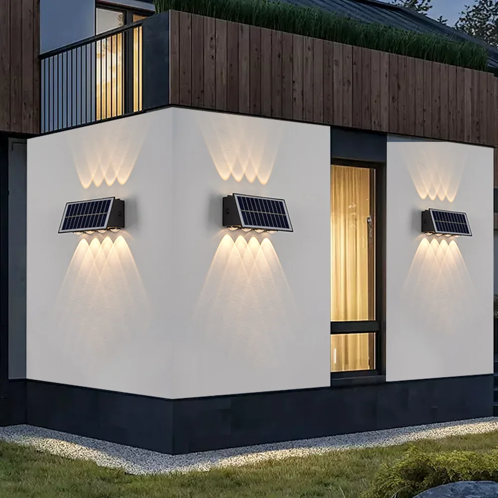 مصباح جداري يعمل بالطاقة الشمسية مقاوم للماء في الهواء الطلق لأعلى ولأسفل، مصباح جداري منزلي مضيء ملون RGB، مصباح جداري للحديقة عبر الحدود #5