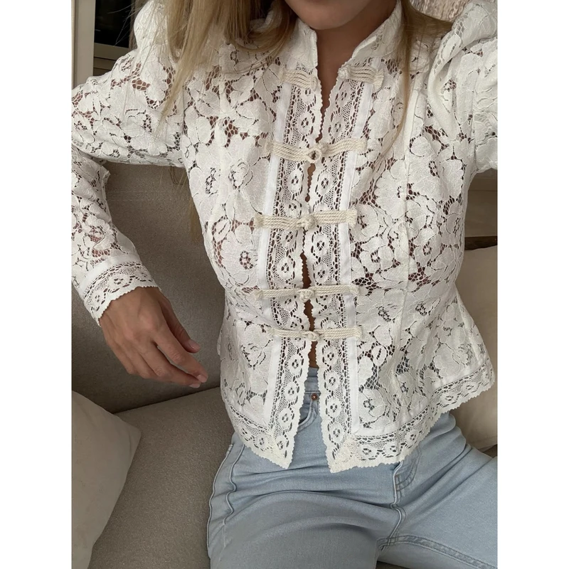 

Ele Кружевная отделка Облегающий женский зимний топ с воротником-стойкой и крючками длиной све Обычный открытый кардиган с открытой спиной