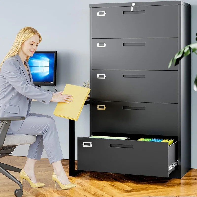 

5-Drawer Metal Filing Cabinet with Lock, Black Steel Storage Home Office, Heavy-Duty Letter/Legal/A4/F4