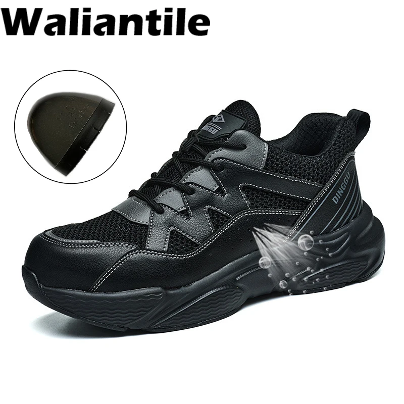 

Waliantile Fashion Men Safety Shoes Sneakers Steel Toe Anti-smash Construction Working Boots Puncture Proof Non-slip Work Shoes