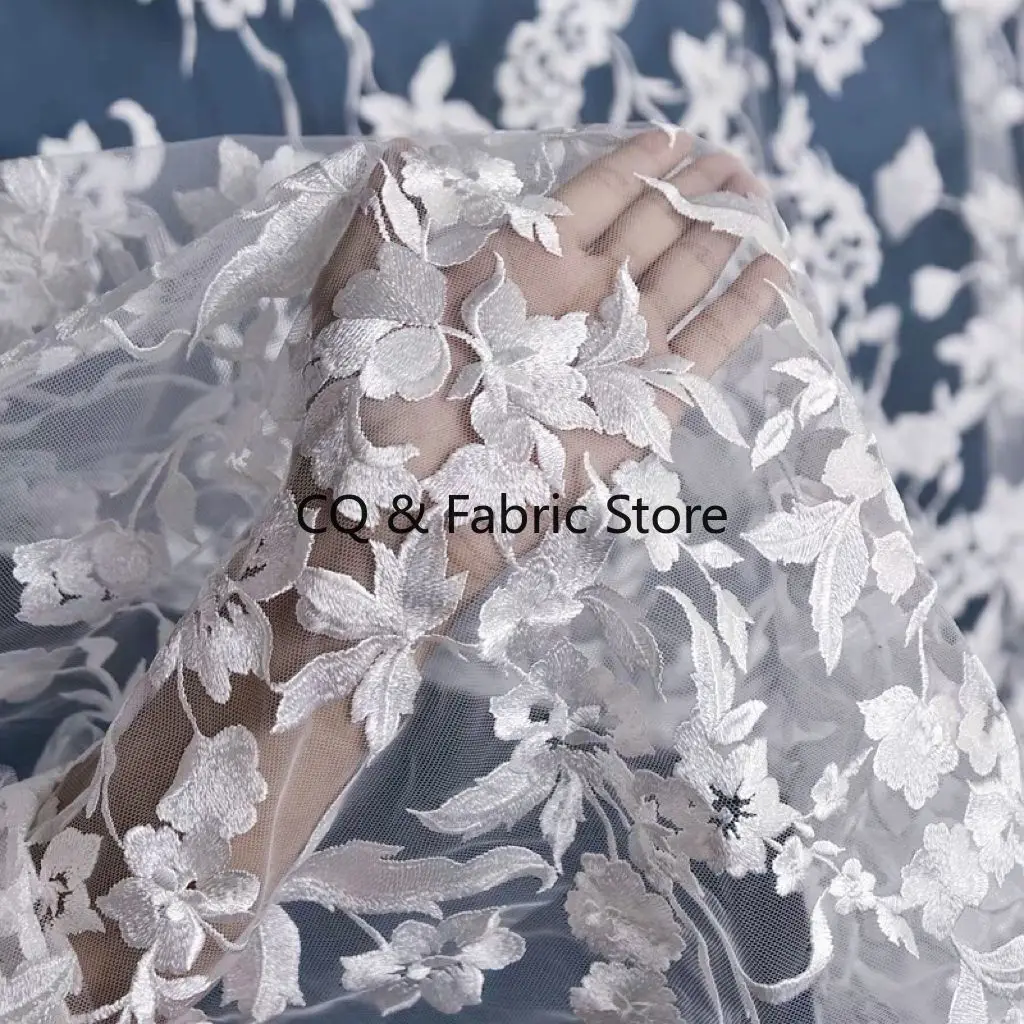 130cm Width Vintage Embroidered Lace Fabric with Floral.3D High-end Luxury Bridal Gowns Lace Fabric Fashion Designer Fabric