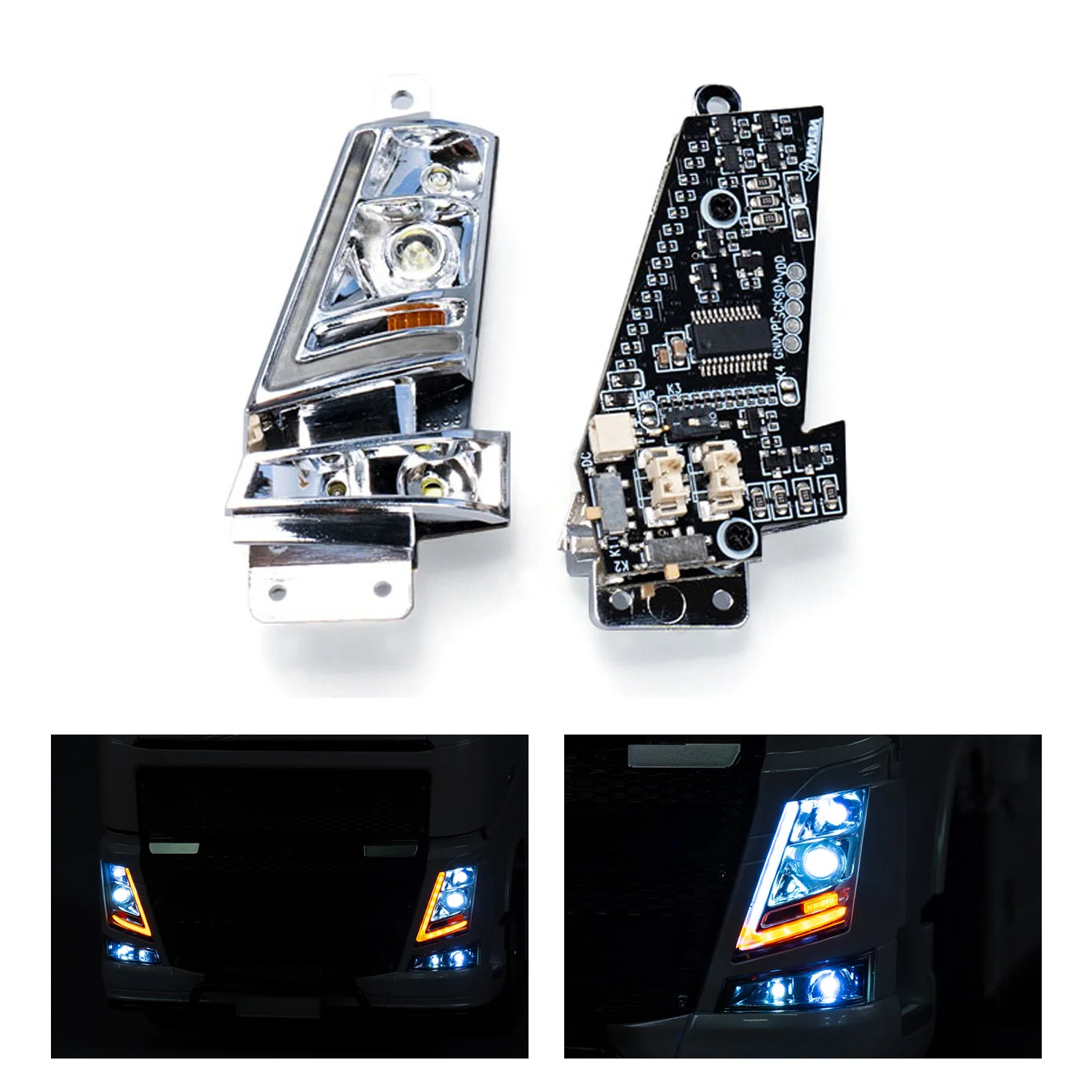 

Plastic Head Lamp Pro Flowing Water Light and Metal Front Bumper Stay for DIY 1/14 RC Tamiyaya Tractor Truck Lorry Model Parts