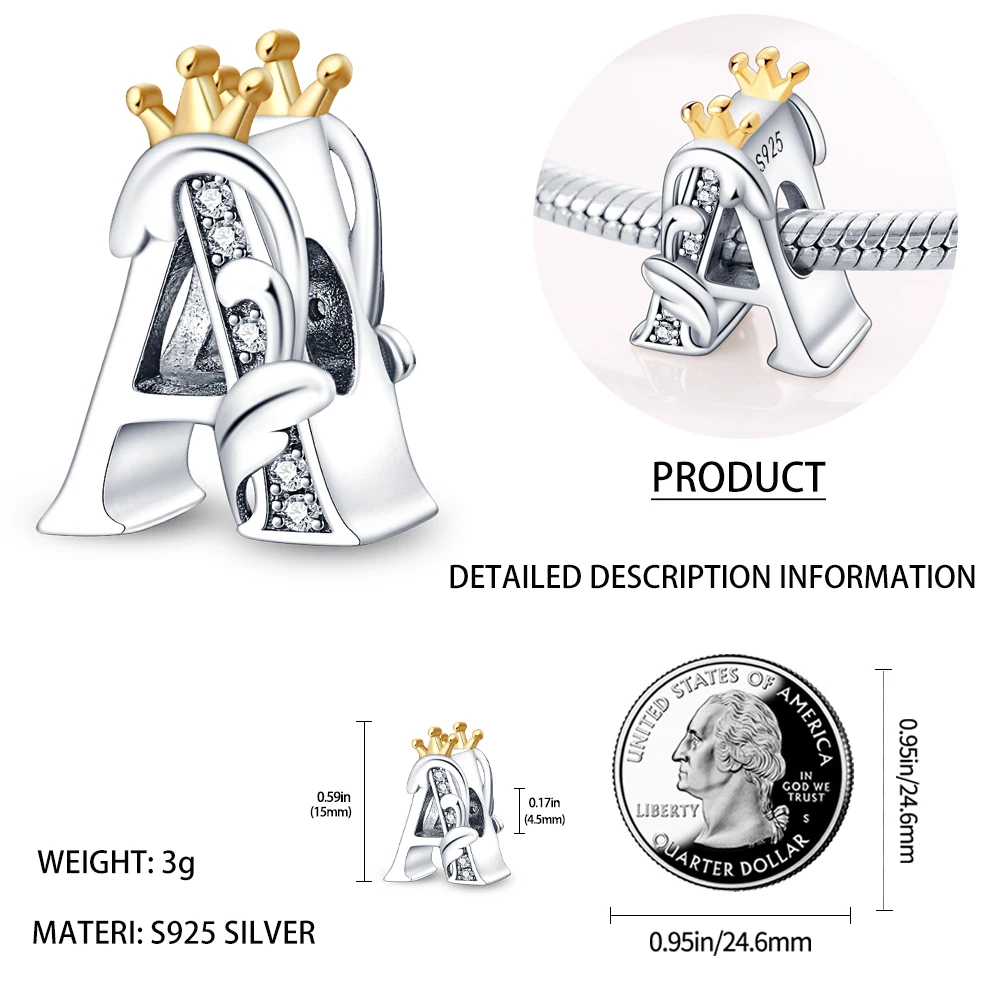 100% 925 srebrne koraliki z literami, odpowiednie dla oryginalnych bransoletek P Andora 925, popularnych prezentów jubilerskich dla kobiet