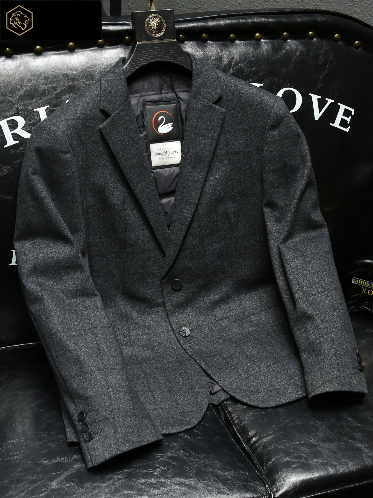 

High-End Men's Business Casual Plaid Suit Jacket Thickened Warm Slim Fit down Coat Autumn Winter New Style City Casual Wear