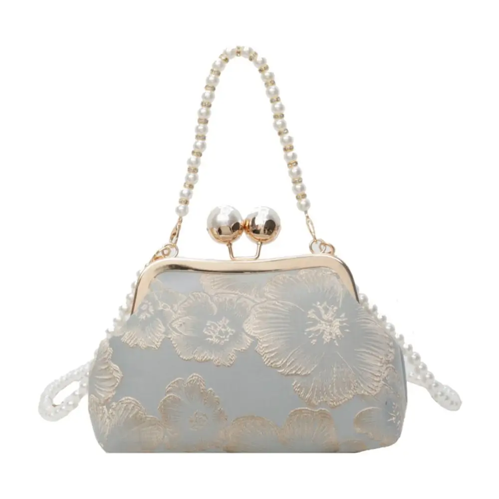 

Pearl Chinese Style Handbag Kiss Lock Shoulder Embroidery Banquet Bag Elegant Cheongsam Accessories Ladies Shell Bag Wedding