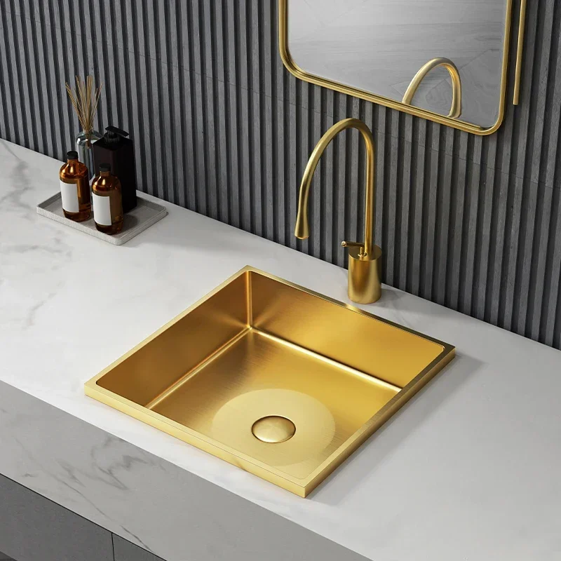 

Golden stainless steel square Taichung basin semi-recessed hand washbasin