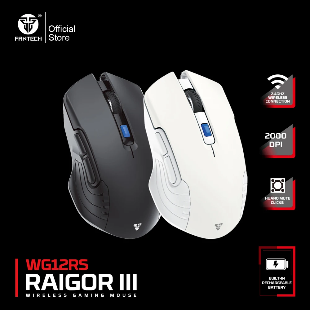 Fantech RAIGOR III WG12RS ماوس صامت لاسلكي 2.4 جيجا هرتز 720 ساعة من الاستخدام طلاء غير قابل للانزلاق 2000 ديسيبل متوحد الخواص مكتب ماوس صامت الفئران