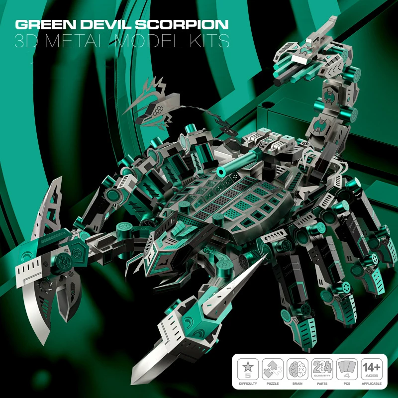 

3D Metal Three-Dimensional Green Demon Scorpion Model Puzzle DIY Assemble Building Blocks Toys for Adult Children Birthday Gift