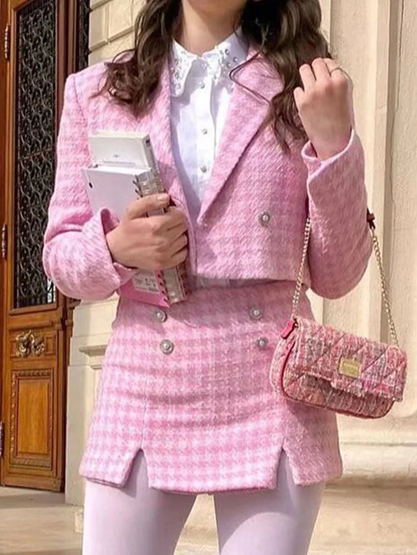 

Autumn Women's Blazers Basics Cute Solid Color Double Breasted Cropped Long Sleeve Lapel Daily Blazers