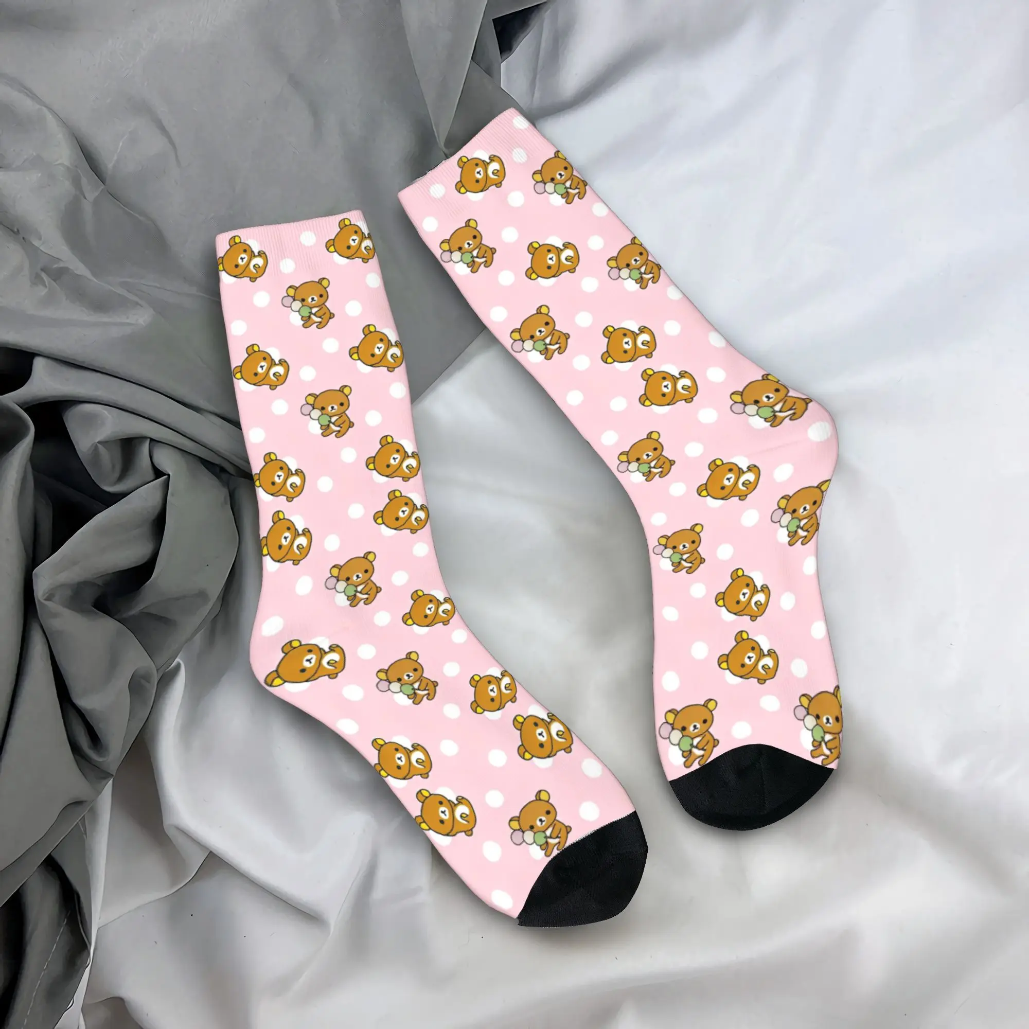 

New Men's Socks Crazy Pink Rilakkuma Cartoon Sock Polyester Graphic Women Socks Spring Summer Autumn Winter