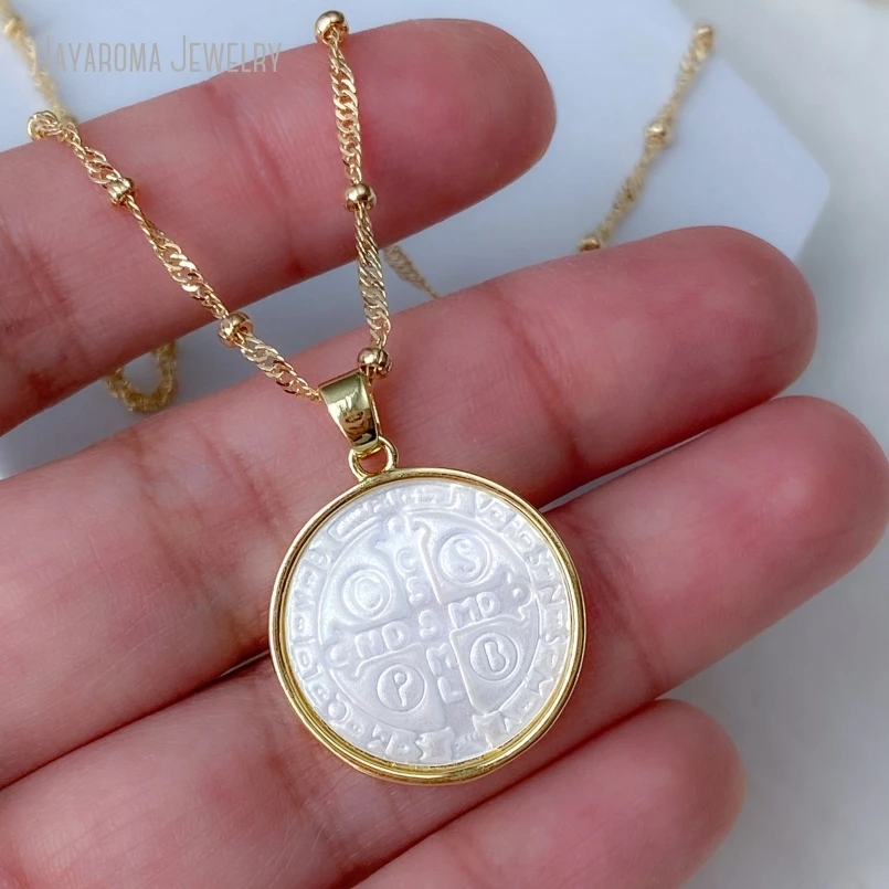 10Pcs mother of pearl Saint Benedict pendant catholic gifts religious jewelry protection necklace