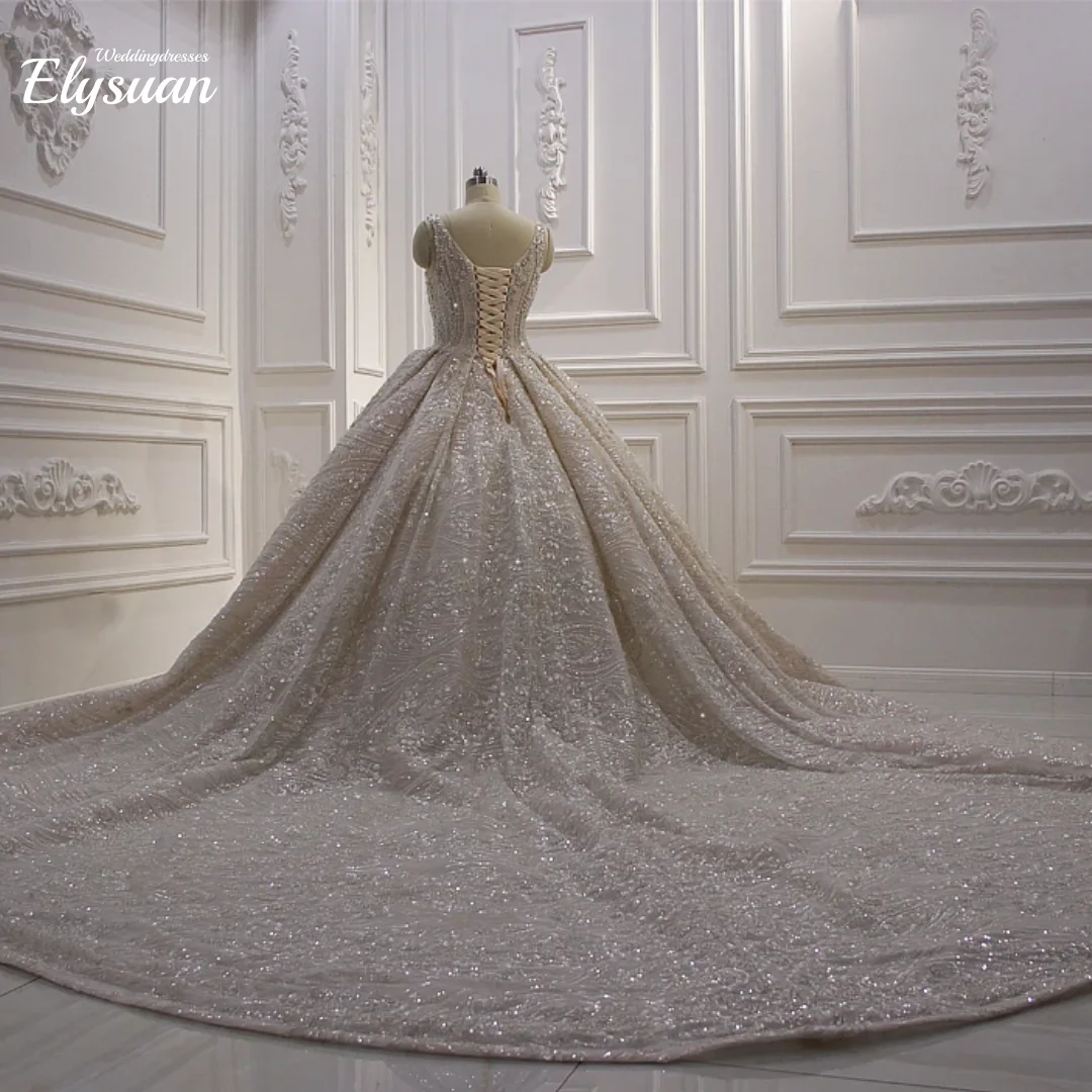 Vestido De Novia De princesa personalizado, Vestido De Novia con tirantes y cuentas, Vestido De Novia De manga corta, Vestido De baile De lujo, Dre De boda