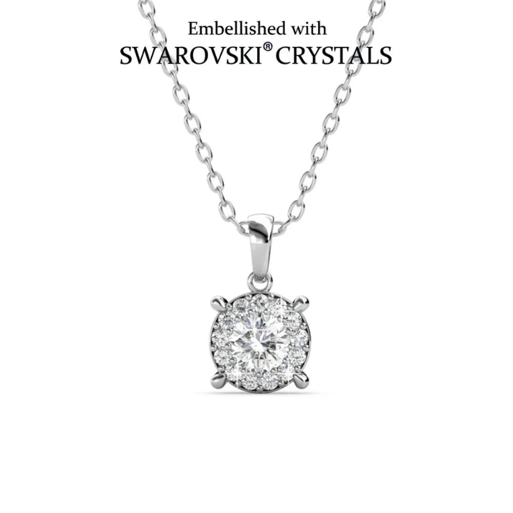 Daisini Flicker Crystals from Swarovski Round Cut Halo Compass Pendant Necklaces for Women Qulaity Copper Wedding Jewelry