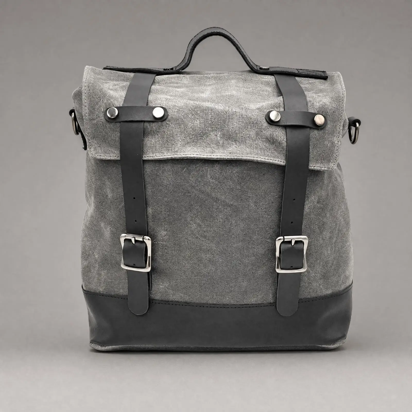 Compact Canvas Motorcycle Pannier Side Bag for Daily Ride Travel with Carry Handle and Metal Buckles