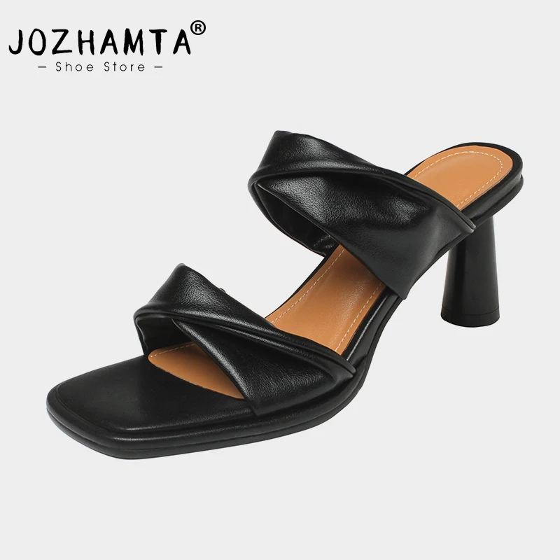 

JOZHAMTA Size 34-39 Women Heeled Slides Sandals Summer 2023 High Heels Shoes For Women Elegant Slippers Ladies Home Party Shoes