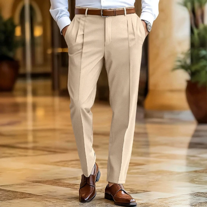 Pantaloni dritti larghi da uomo per il tempo libero quotidiano Pantaloni da abito pieghettati casual in tinta unita autunnali per pantaloni alla moda primaverili da uomo