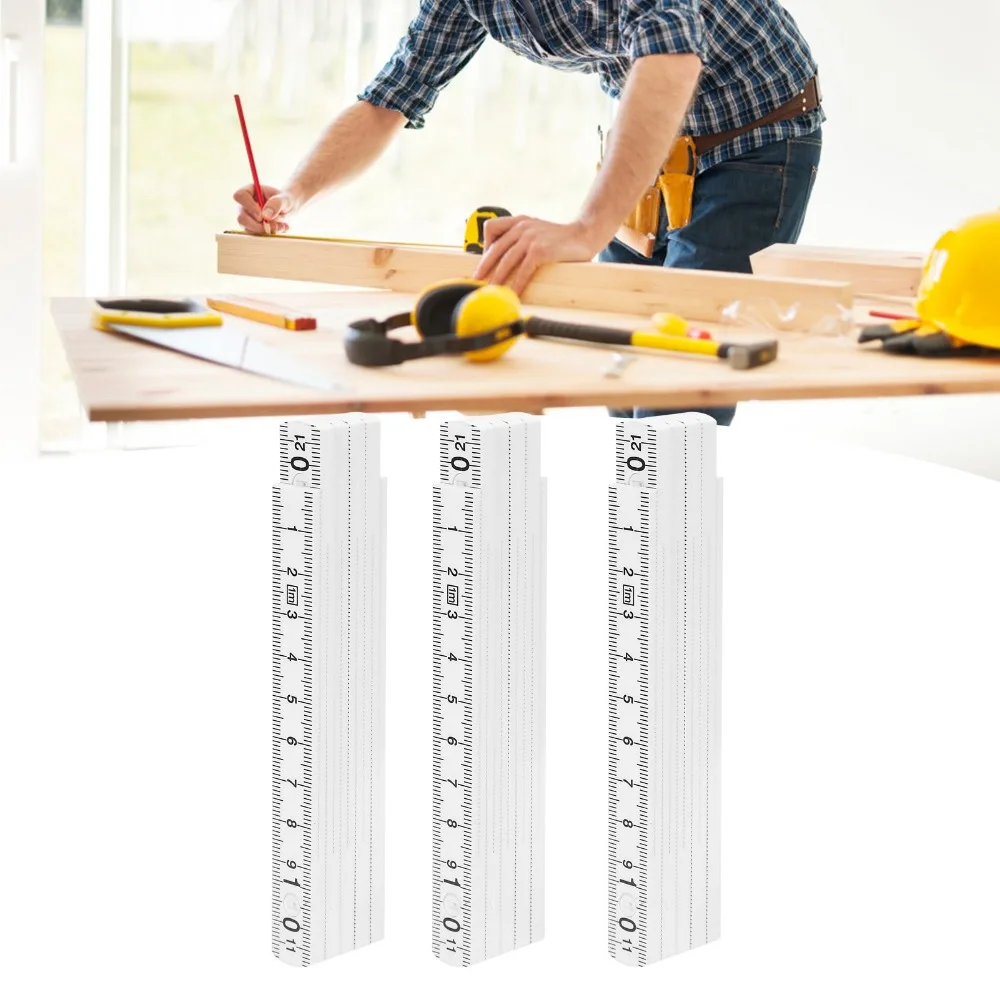 

3PCS Plastic Folding Ruler 10 Fold Multi Angle Foldable Measuring Stick Lightweigh White Linear Measurement Tools Carpentry