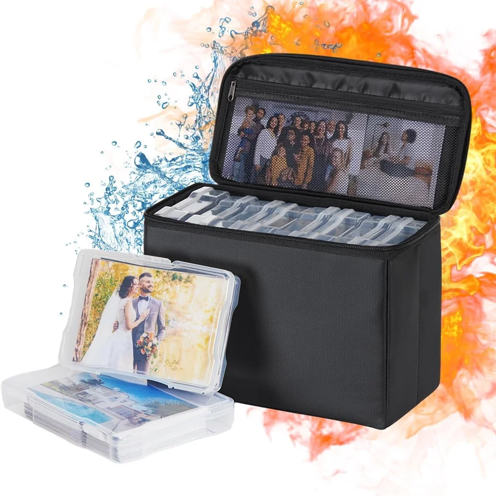 Photo Organizer with 8 internal Photo Boxes Approx. 10.2cm x 15.2cm, Fireproof Photo Organizer and Storage with Handles storage