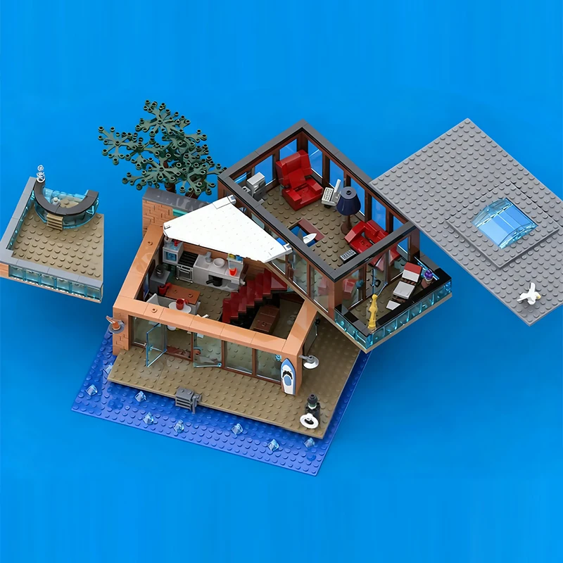Model ulicy miejskiej MOC Klocki Konstrukcyjne Nowoczesny Dom na Plaży Modułowa Technologia Prezent dla Dzieci na Wakacje Zestaw do Składania Zabawek