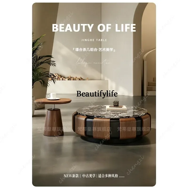 J132 light luxury natural marble coffee table living room household small apartment high-end designer coffee table combination