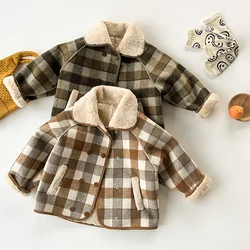 Boys Woolen Coats Jackets Plus Thicken 2024 Fuzzy Warm Velvet Winter Autumn Cotton High Quality Children's Clothing