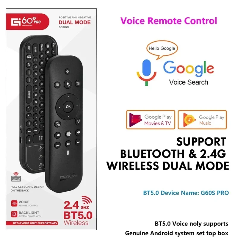 

G60S PRO BT Voice Remote Control 2.4G Wireless Air Mouse Backlit IR Learning BT5.0 Battery for Android Smart TV BOX PC Tablet