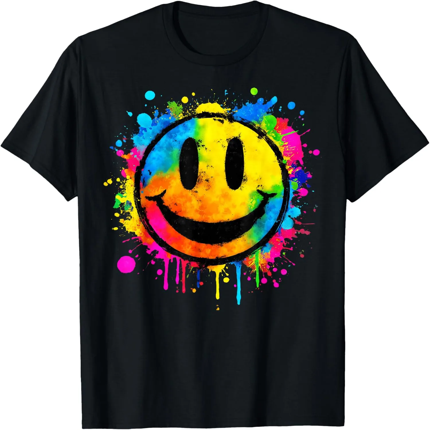 Cute Paint Splash Happy Smile Face 70s Tie Dye Smiling Funny T-Shirt Birthday t-shirt, graphic tee