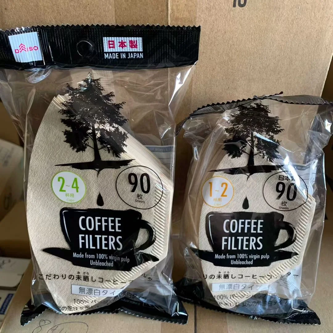 Papel de filtro de café sin blanquear Daiso, color madera, 90 hojas, herramienta para preparar café, utensilios de cocina y comedor, cafetera