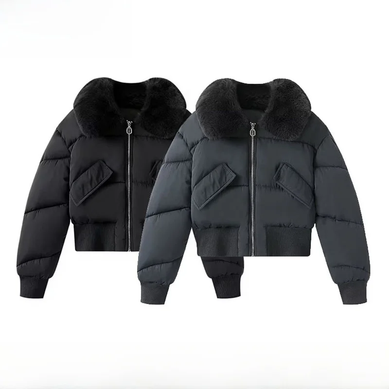 

Warm ort Coat Women's Faionable mat Detachable Fur Collar Outerwear New Autumn Winter Polyester Fiber Zipper