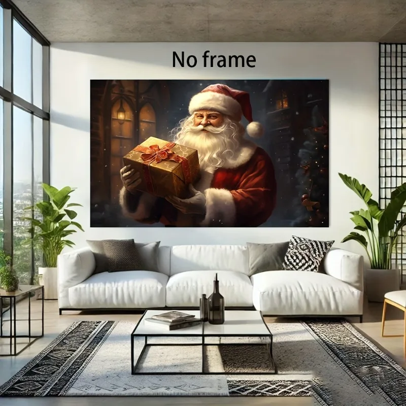 

1pc Modern Frameless Santa Claus Canvas Art Print, Christmas Decor for Living Room Bedroom, Festive Holiday Poster, No Frame