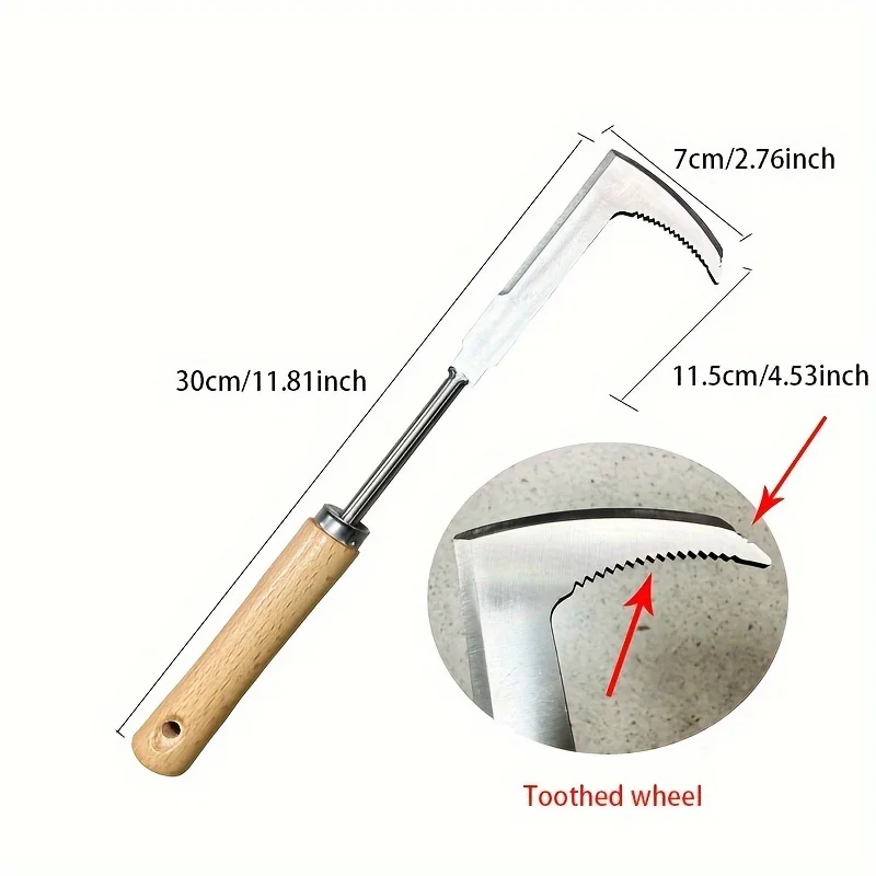 Un pezzo di sarchiatore manuale in acciaio inossidabile dotato di ingranaggi, progettato per un'efficiente mantenimento stradale e la rimozione delle erbacce.