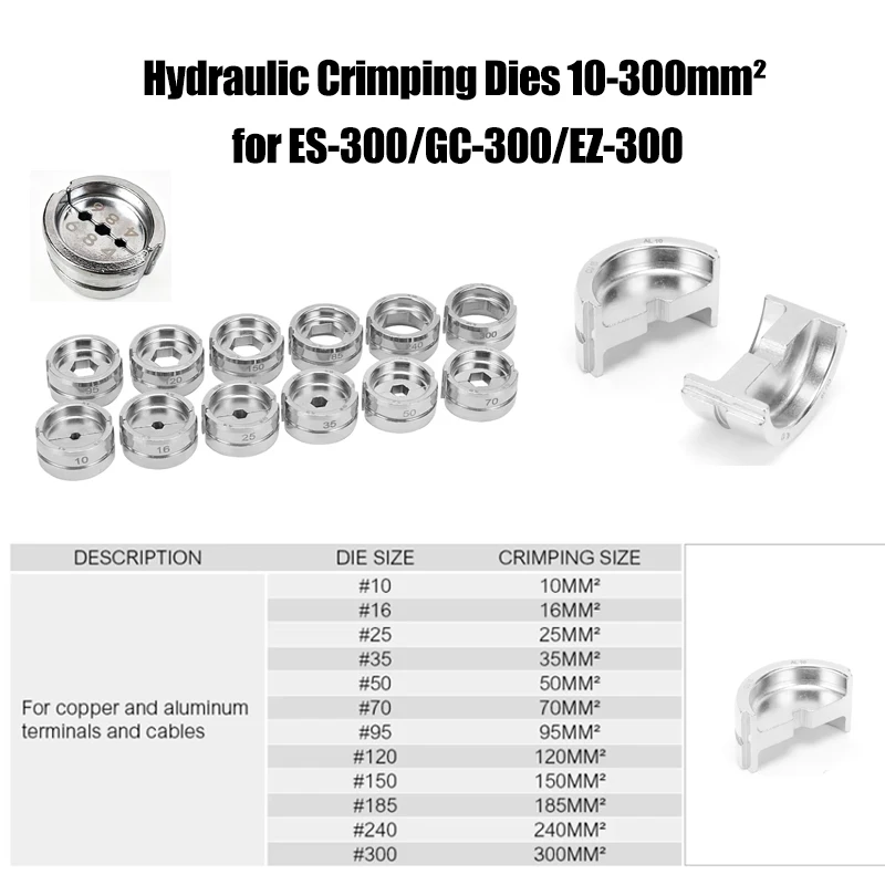 Hydraulic Crimping Dies 10-300mm² and 4, 6, 8 Universal Molds for ES-300 / GC-300 / EZ-300