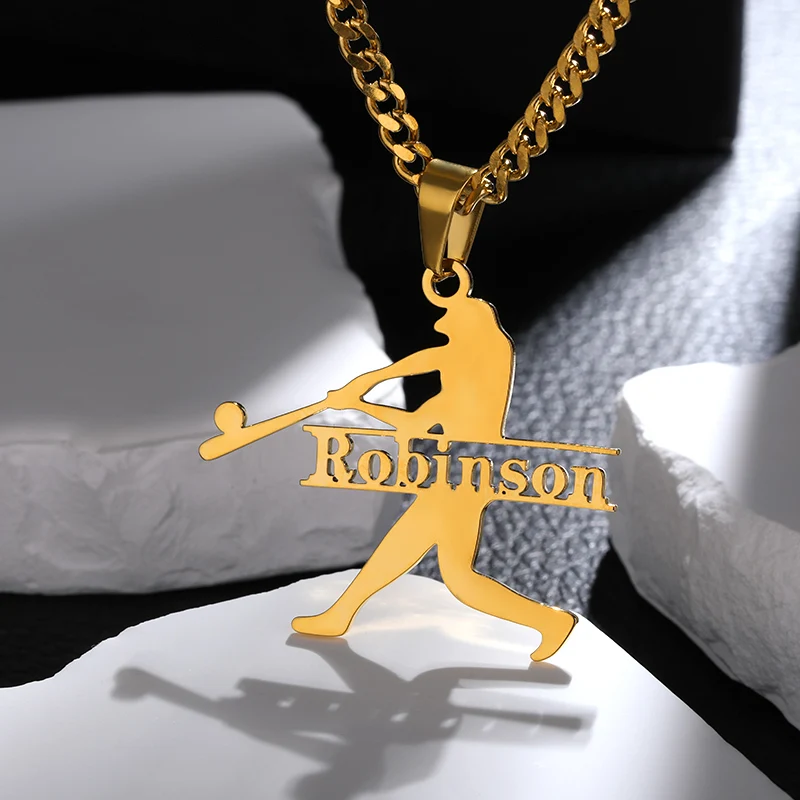 

Персонализированное ожерелье с именем бейсбола, кубинская цепь из нержавеющей стали, индивидуальное женское и мужское Спортивное ожерелье