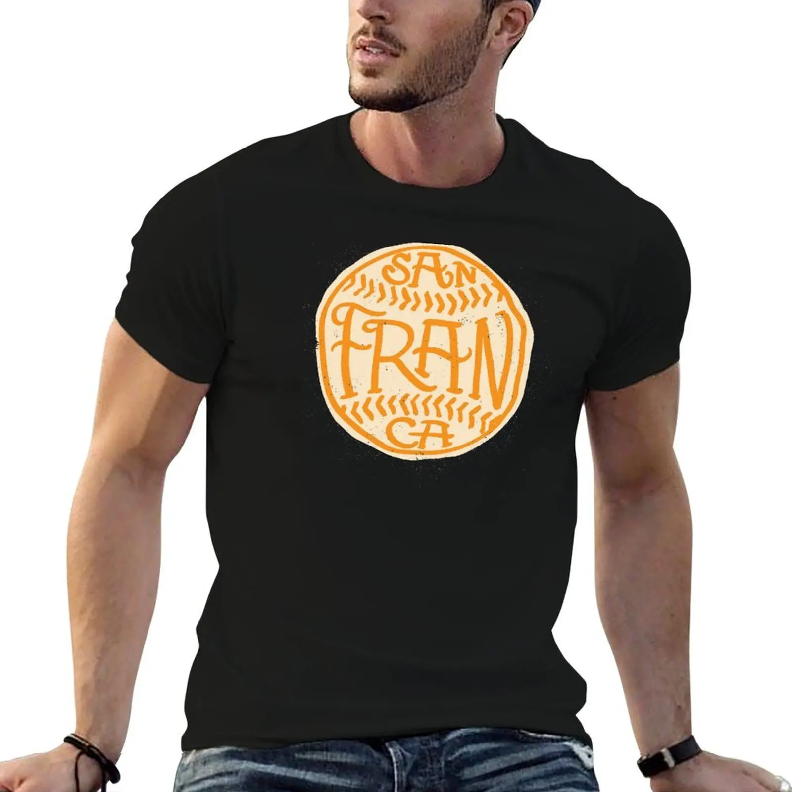 Hand Drawn Baseball for San Francisco with custom Lettering T-Shirt Louboutins funny gifts t shirts for men cotton