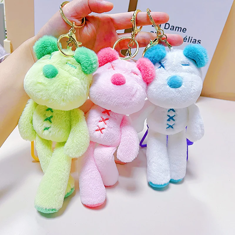 1Pcs Sweet Cool Personality Bear peluche portachiavi Cartoon Trend Bear Doll ciondolo borsa a tracolla zaino decorazione peluche Charm