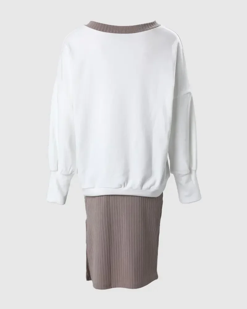 Two Piece Set for Women 2022 Autumn Ladies Office Commute Fashion V Neck Suit Dress Long Sleeve Blouse Top and Skirt Set