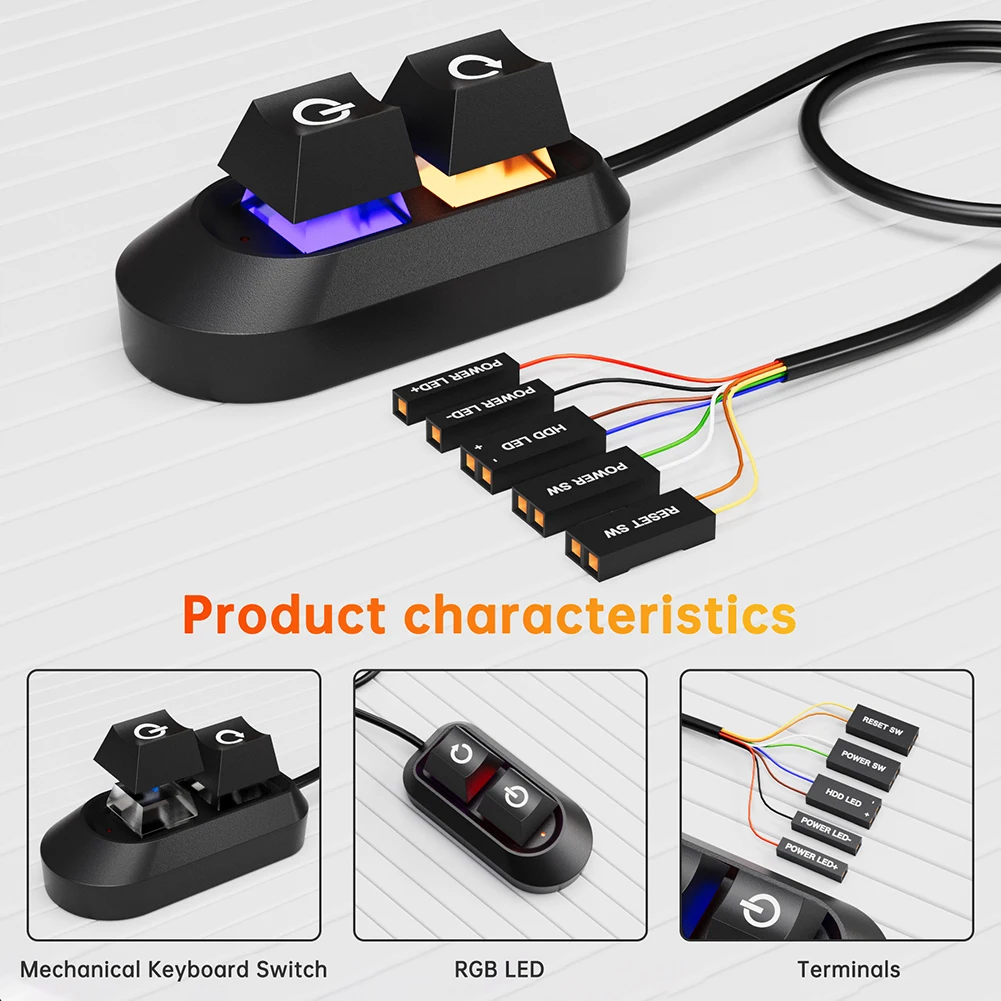 KG01 Push Button Computer Desktop Power Switch PC Motherboard External Start Power On/Off Button Extension Cable for Home Office