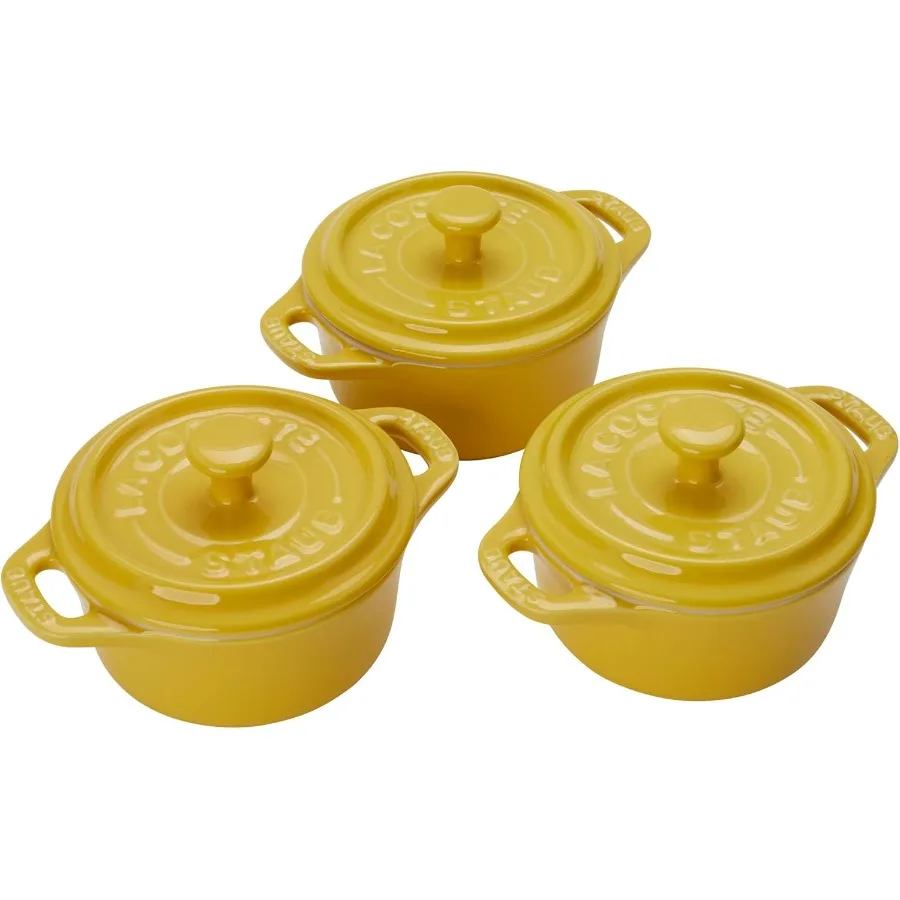 

Ceramic 3pc Mini Round Cocotte Set Citron for Small Kitchen Cooking Ideal for Individual Portions Perfect for Baking Steaming a
